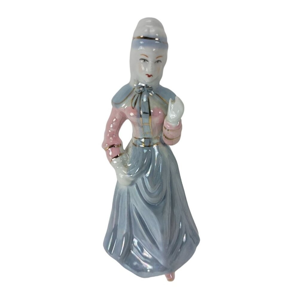 Lady Porcelain Figurine Lusterware Elegant Woman W/Details Iridescant Pearl Vtg.